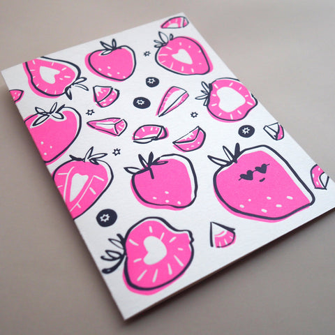 strawberry letterpress greeting card